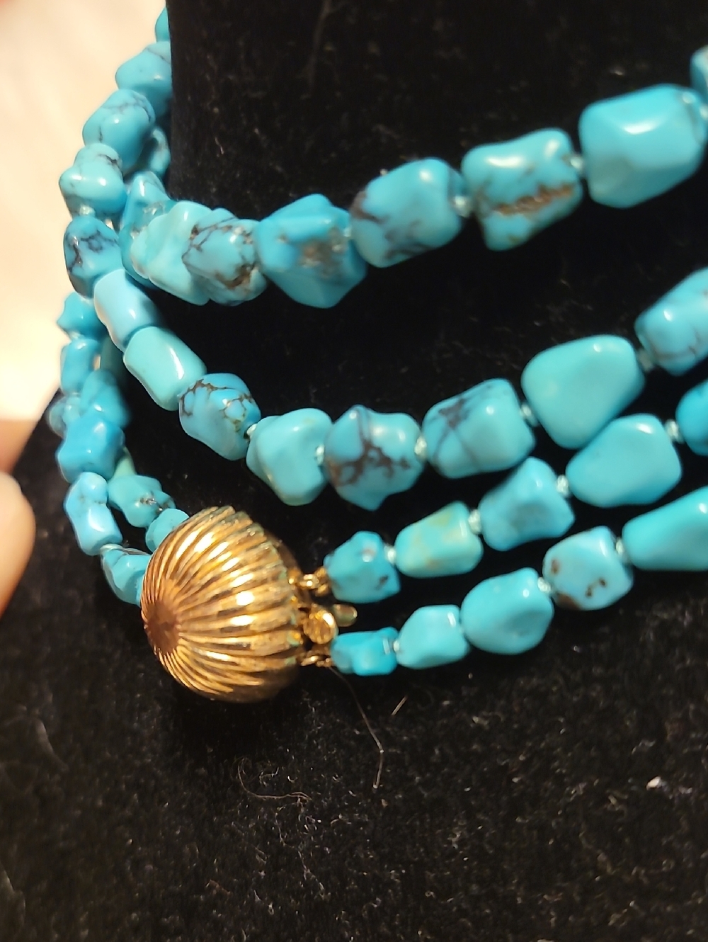 14k Vintage Turquoise Nuggets and Gold Beaded Necklace - Picture 11 of 11